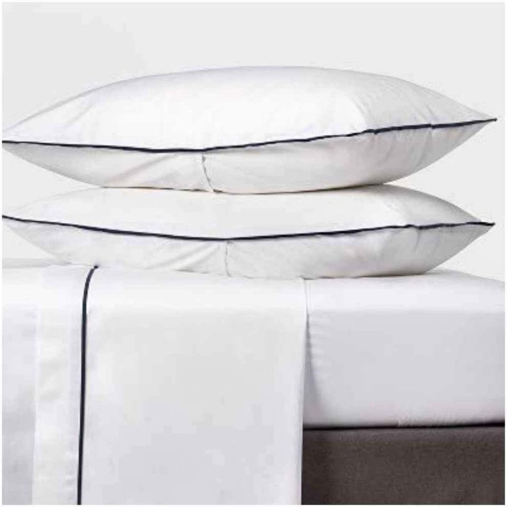 King 600 Thread Count Hotel Sheet Set White/indigo - Threshold Signature